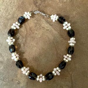 Genuine Gemstones Necklace Rose Quartz Pearls Smoky Topaz